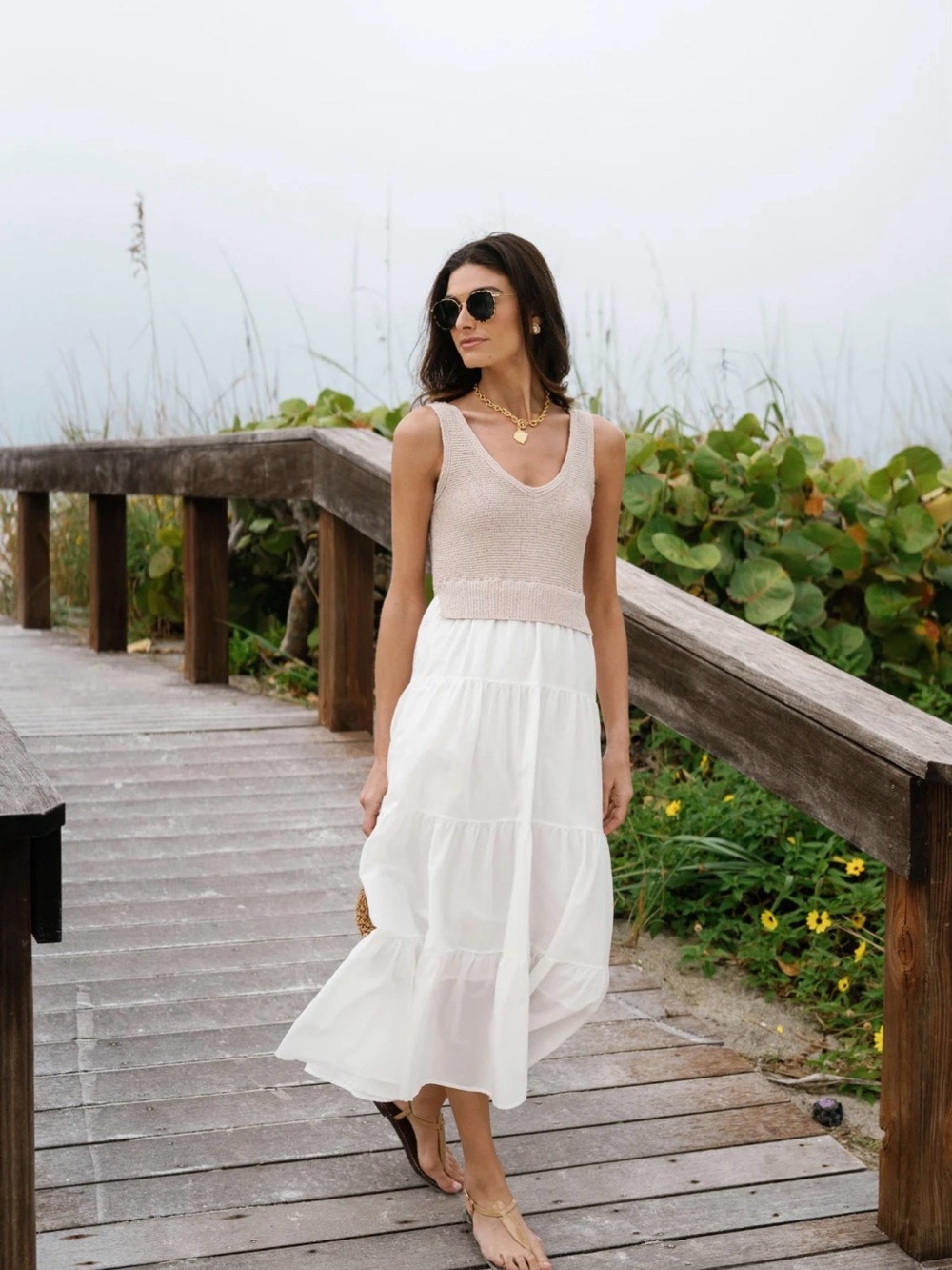 New With Tag - Cream and White Mixed Media Maxi Dress (Elan) - S